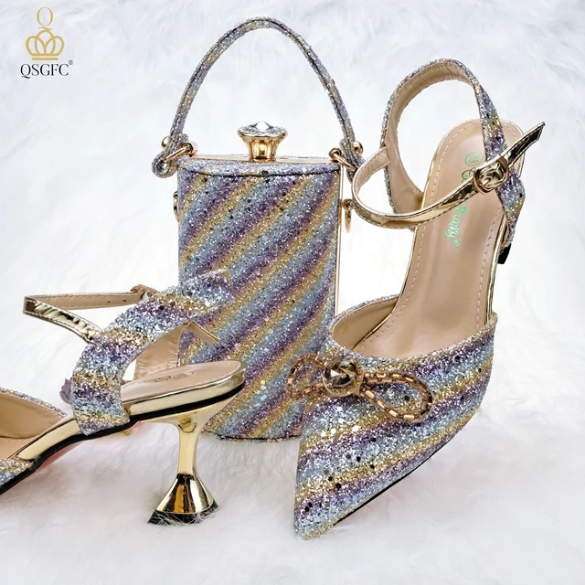QSGDavid-Ensemble de chaussures et sacs pour femmes, paillettes colorées et diamant, design papillon, dernier cri, document en verre, 2024 1