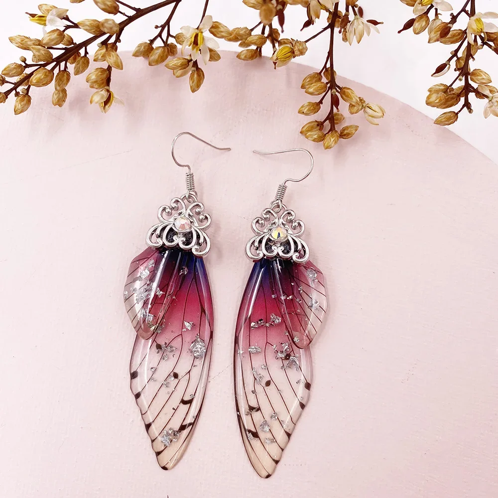 Fairy Rainbow Gradient Resin Butterfly Wing Rhinestone Glitter Earrings