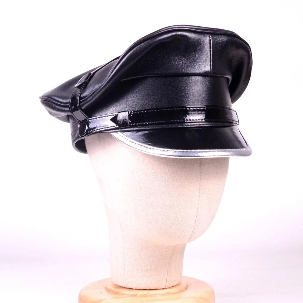 Men Genuine Leather Hat Germany Officer Visor Cap Locomotive Retro German Military Hat Cortical Casquette 2025