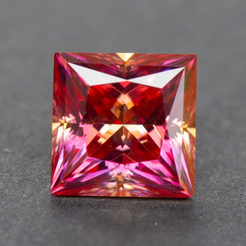 

Moissanite Stone Princess Cut Watermelon Red Color Lab Grown Diamond Charms DIY Jewelry Making Materials with GRA Certificate