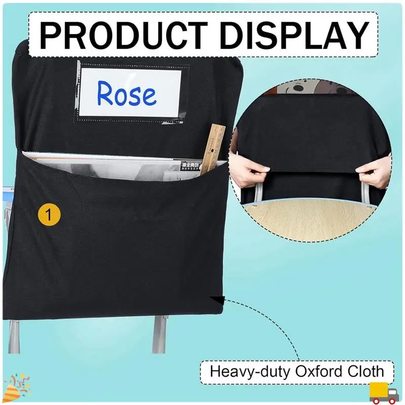 6Pcs Chair Storage Pocket Chair Bag Pockets For Classrooms Student Pockets Organizer With Name Tag