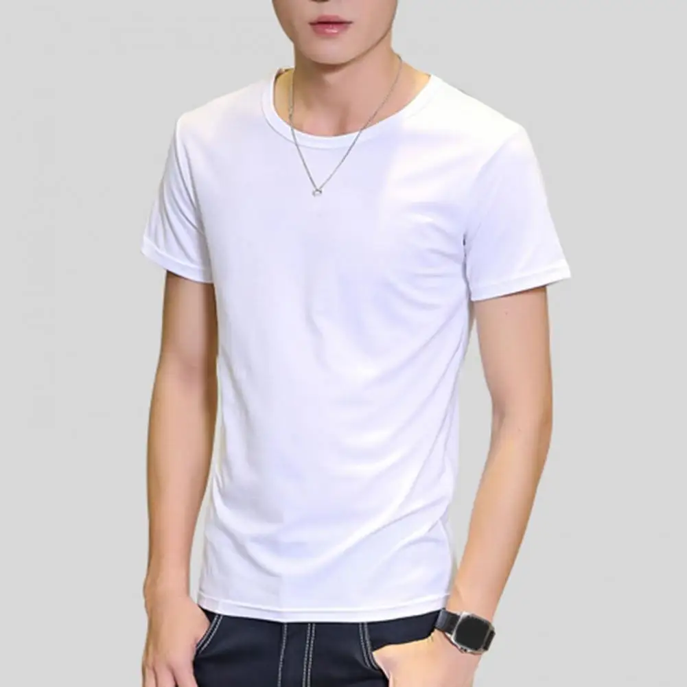 

Round Neck T-shirt Men's Summer Slim Fit T-shirt with Round Neck Short Sleeves Soft Breathable Solid Color Casual Top for Men