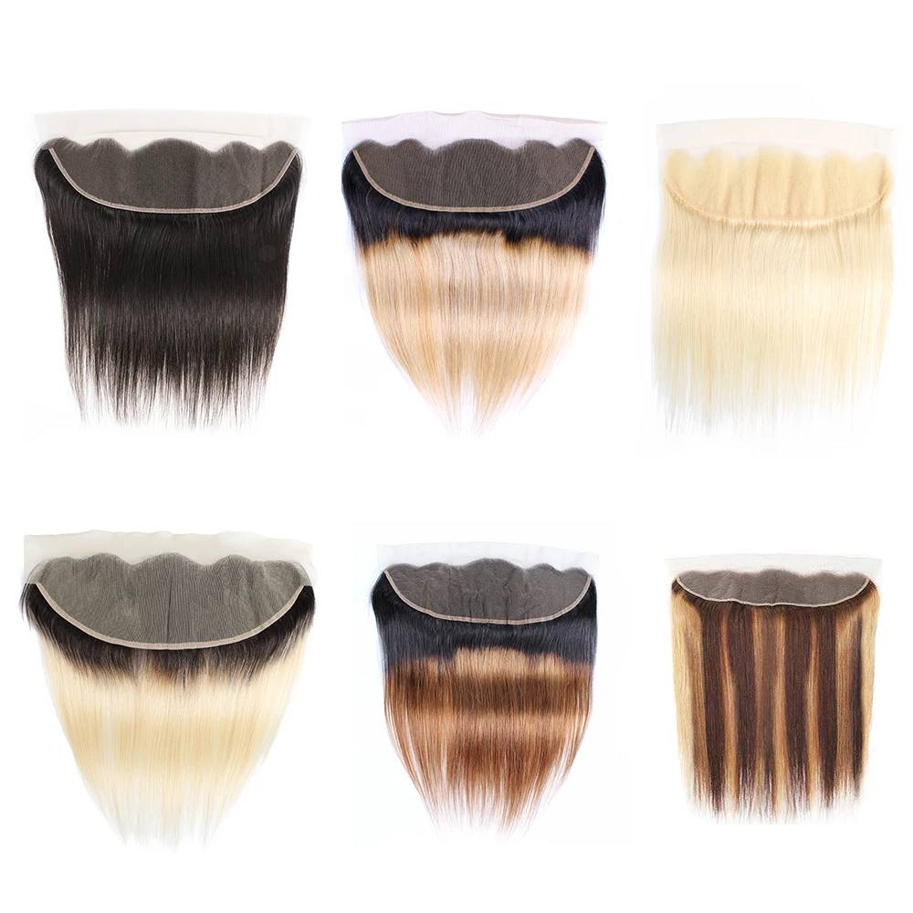 Colored Straight Hair 13x4 Lace Frontal PrePlucked Transparent Lace Closure Remy Human Hair Blonde 613 P4/27 Natural Color Testa human hair closure,human hair lace product,human hair frontal