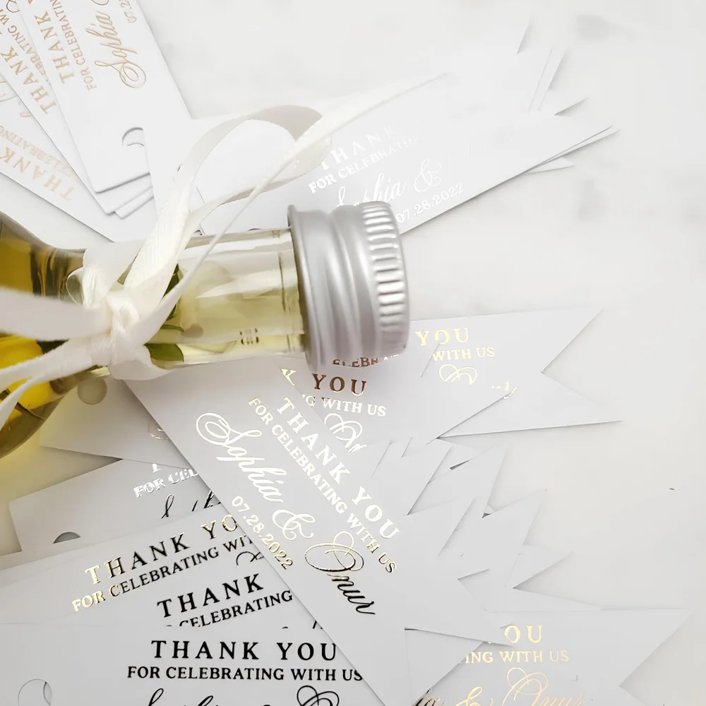 Custom Labels 50pcs Wedding Gold Name Tags Thank You Pre-punched Hole