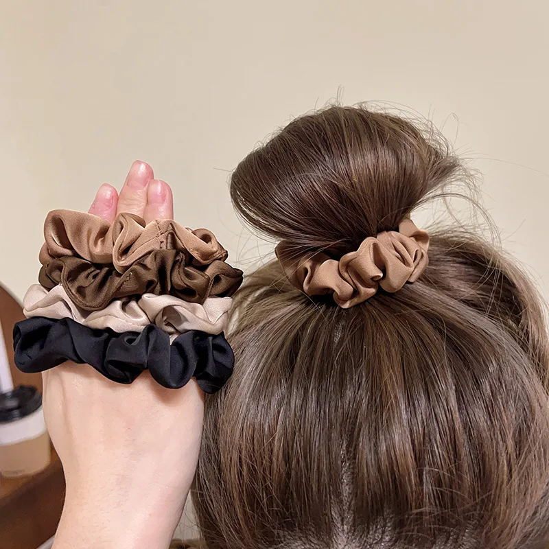 Elegant Silk Satin Hair Scrunchies Set - Smooth, Solid Color Ponytail Holders