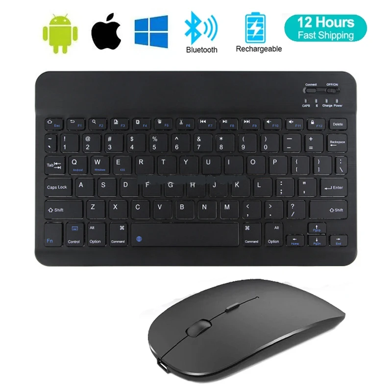 Teclado Bluetooth sem Fio com n e Mouse Mini Bluetooth Gamer Espanhol Francês Azerty Russo Ipad Mac Tablet pc Telefone Celular Laptop