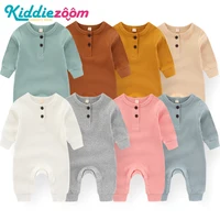 Kiddiezoom Fashion Autumn Winter Unisex Solid Long Sleeve Baby Boy Girl Rompers Cotton Soft Infants Clothing 1