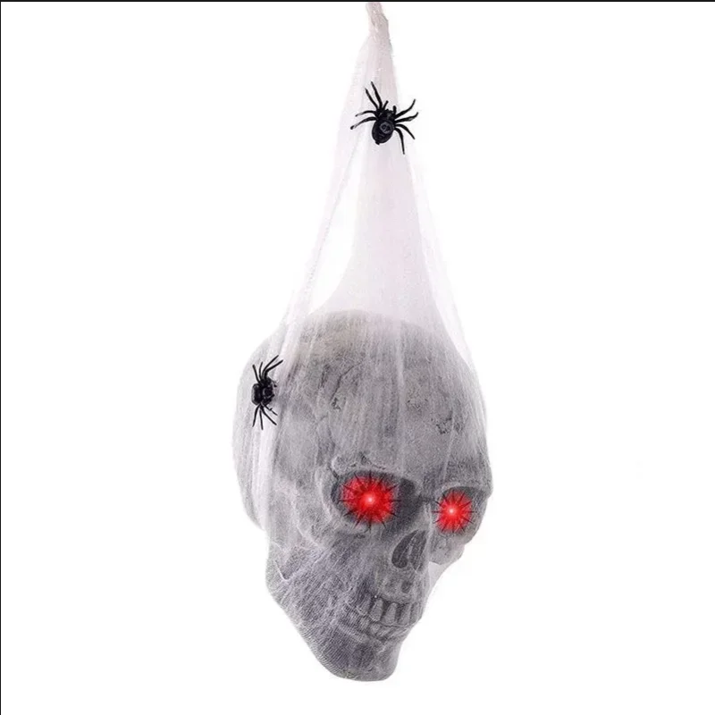 Halloween Horror Glowing Sound Control Spider Cotton Skull Prop Ghost House Secret Room Courtyard Decoration Decor