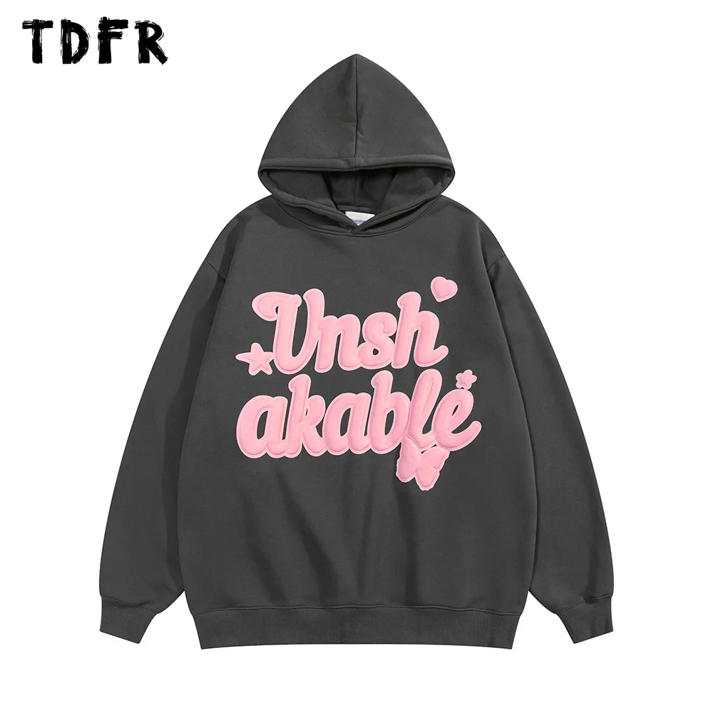 

Letter Print Long Sleeve Hoodies Mens Autumn Pocket Loose Casual Hooded Sweatshirts Men