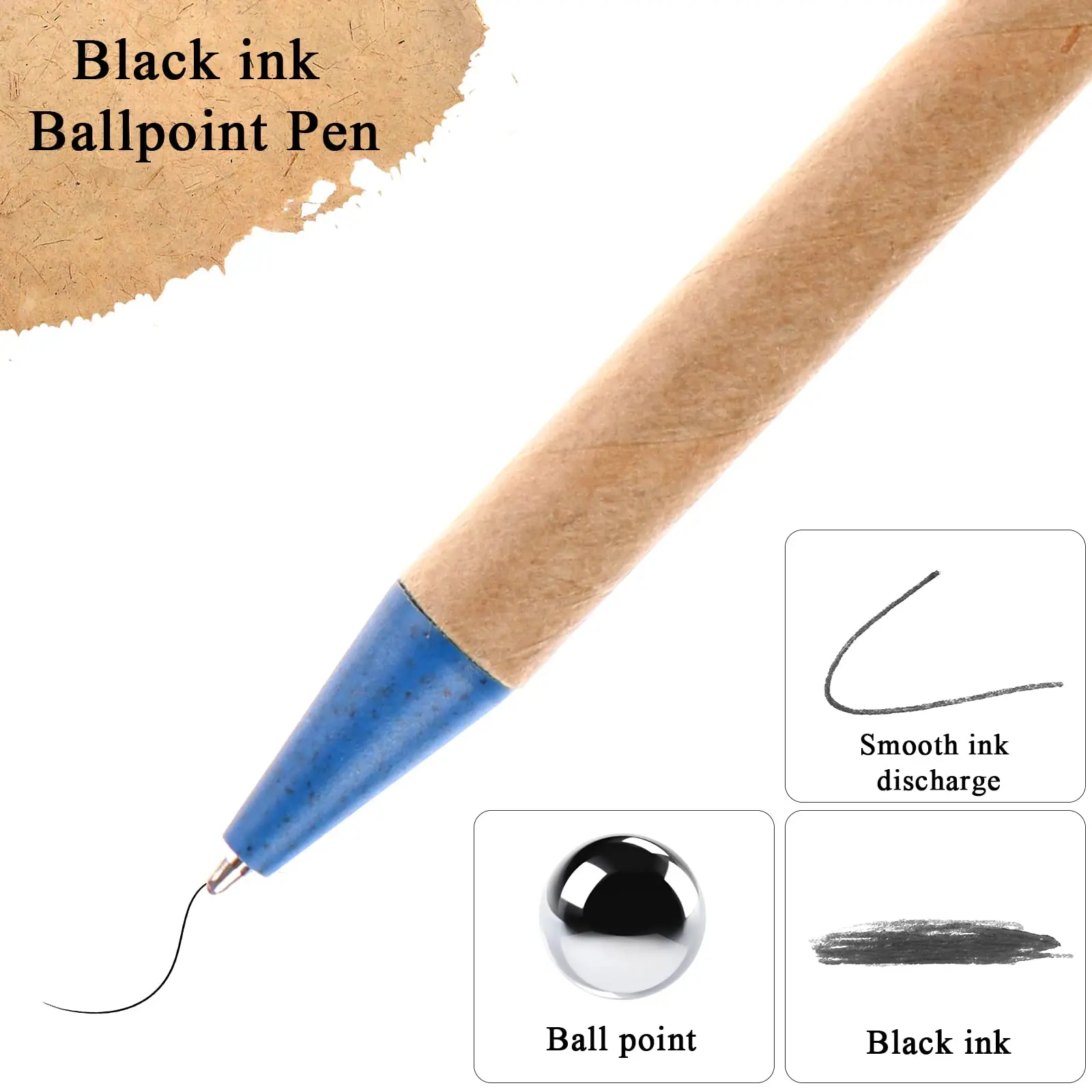Eco-Friendly Recycled Paper Ballpoint Pens - Set of 10, Sustainable Writing Office Supplies