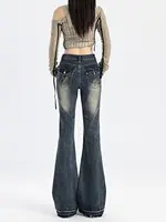 American High Street Spicy Girls Low Waist Jeans Women Autumn Vintage Y2k Design Sense Slim Fit Straight Tube Micro Flare Pants - Image 3