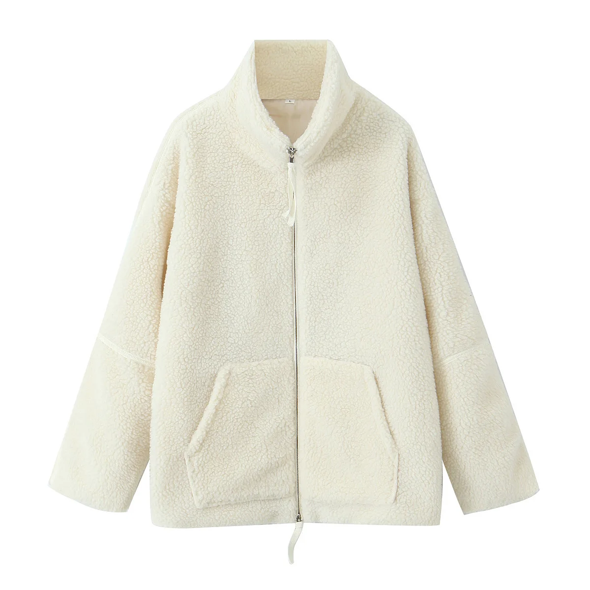 

Elegant Solid Lamb Wool Warm Coat Women Fashion With Pocket Zipper Long Sleeves Jackets 2023 Autumn Casual High Street Outwear