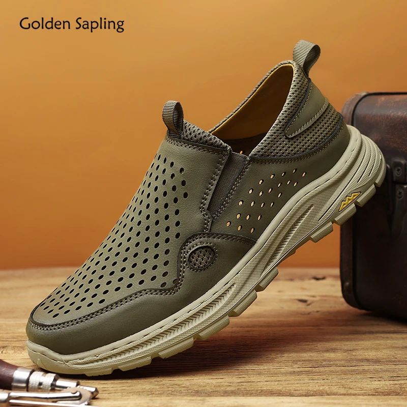 Golden Sapling Summer Loafers Men Breathable Leather Flats Men's Casual Shoes Retro Party Loafer Daily Male Business Moccasins