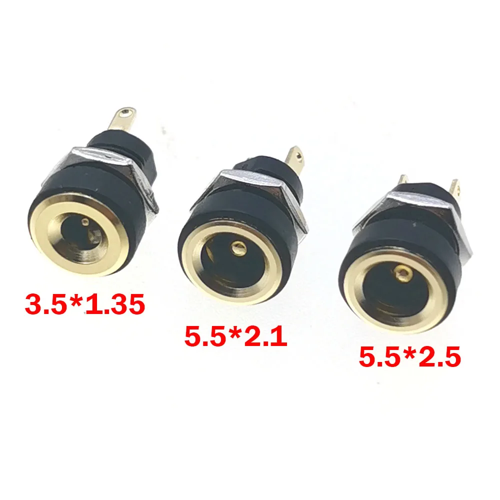 

1pc 3A 12v for DC Power Supply Jack Socket Female Panel Mount Connector High Current Gilt 5.5*2.1mm 3.5*1.35 5.5*2.5 Plug Adapte