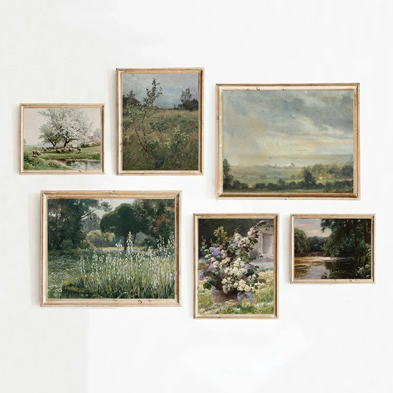 Vintage French Country Meadow Canvas Painting Wall Art