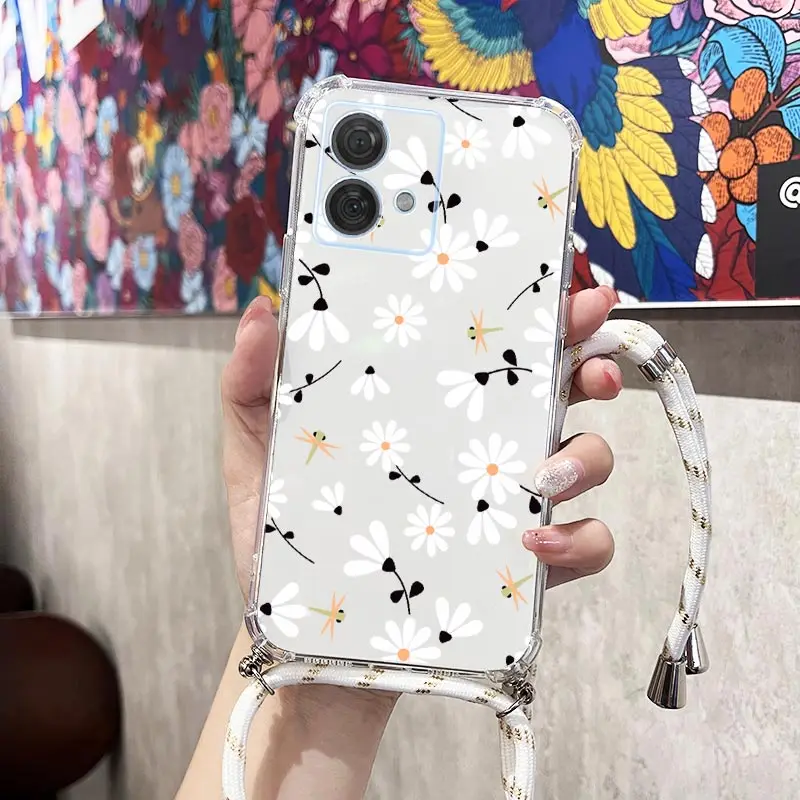 Fresh Flower Transparent Crossbody Lanyard Phone Case Cover