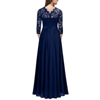 Sexy V Neck Lace Chiffon Long Dress For Women 2023 Strap Vintage Lace Half Sleeve Dress Princess Court Dress For Wedding Guest - Image 3