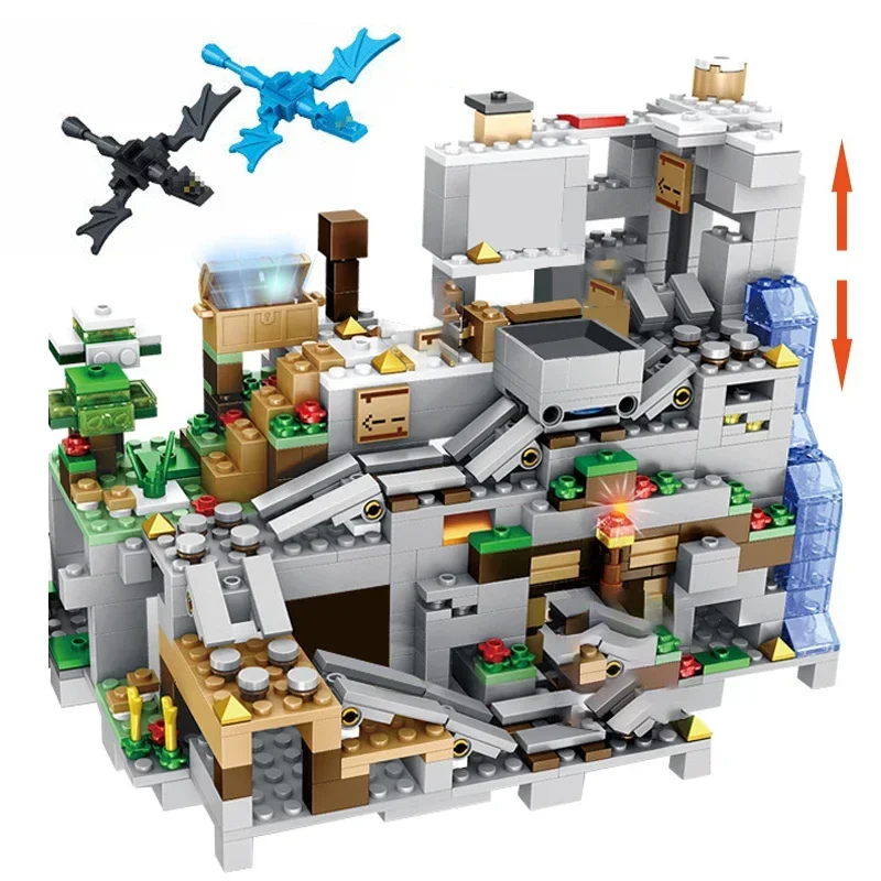 

Горячие игрушки My World строительные блоки Minecraftinglys горная пещера с лифтом фигурки водопада кирпичи обучающая игрушка для детей