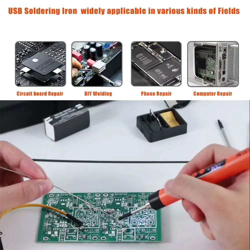 USB 휴대용 납땜 인두 세트, 전기 유지보수 및 DIY 프로젝트에 적합한 온도 조절 가능 용접건
