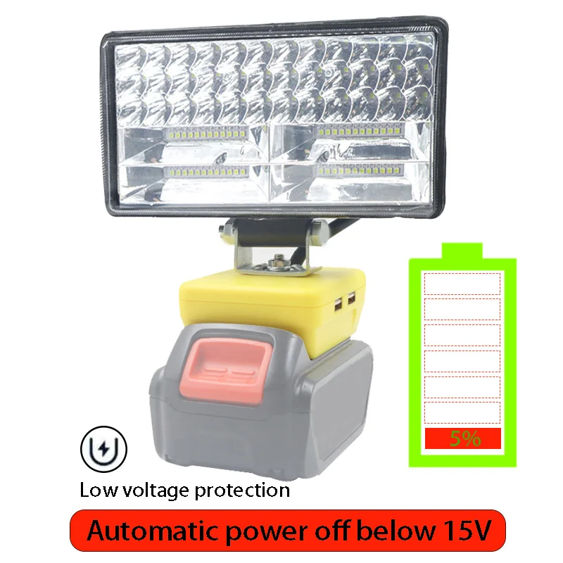 Car LED Work Light Flashlight Electric Torch Spotlight USB Power Bank For DeWalt 18V 20V Li-ion Battery High Low Ceam Control