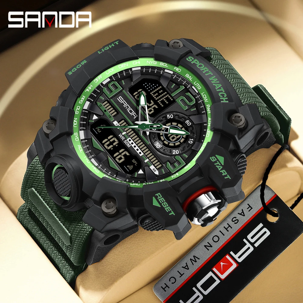 Sanda Couple Youth Electronic Watch Multi functional Trendy Cool Men's and Women's Watch Night Glow Waterproof Watch