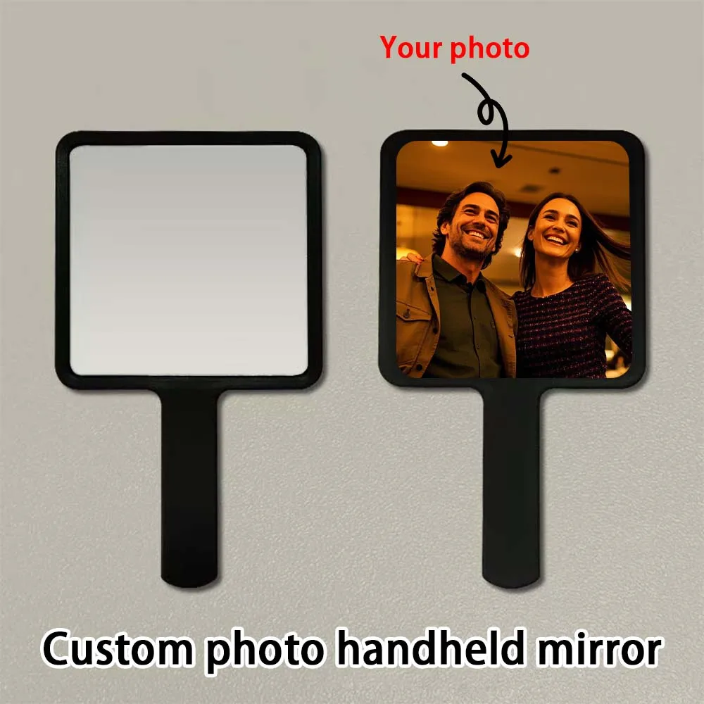 Personalized Black Handheld Makeup Mirror with Custom Photo Design