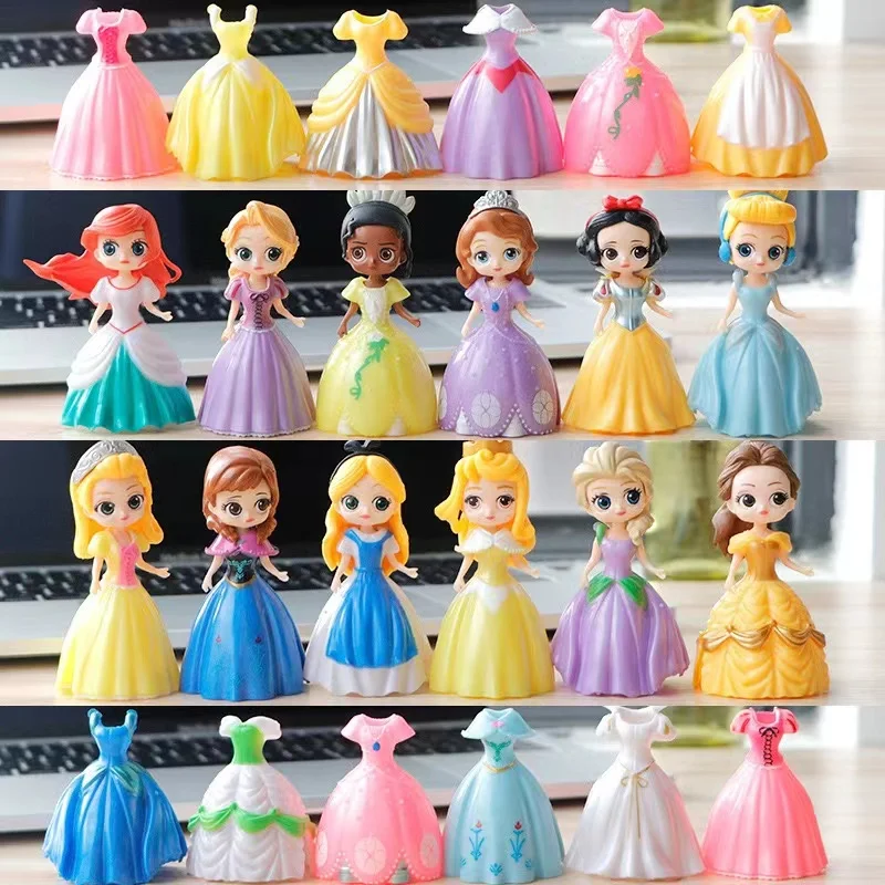 

12Pcs/Set 10-11cm Disney Princess Change Clothes Elsa Anna Tinker Bell Jasmine Action Figures Pvc Model Toys Doll Gifts