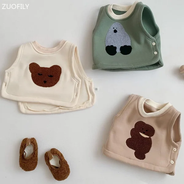 Baby Cartoon Vest Spring Autumn New Kids Padded Vest Cute Bear Warm Boys Cotton Sleeping Baby Girl Pajamas Infant Clothes