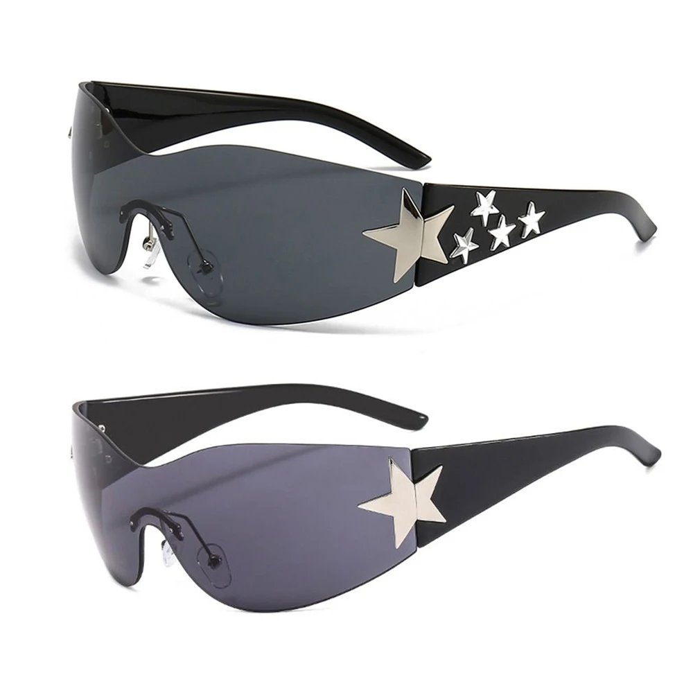 Rimless Sunglasses Oversized Trendy Y2K Wrap Around Sunglasses Punk One Piece Goggles Sports Sun Glasses Shades Driving_voghion.com