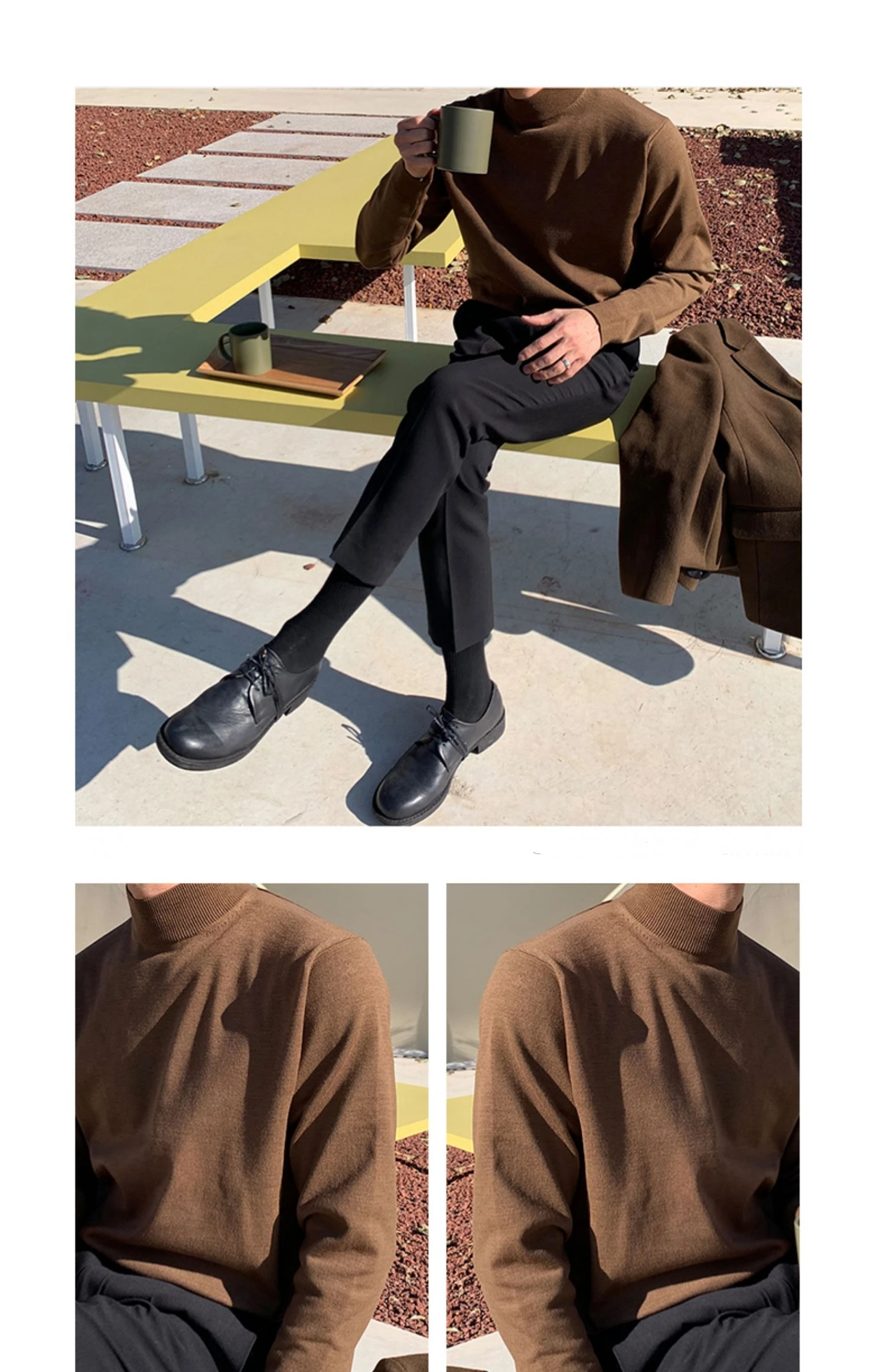 Description Picture 5 of itemMen Pullovers Half High Collar Autumn Winter Long Sleeve Male Knitting Tops Casual Sweaters Solid Color Korean Style Loose Warm
