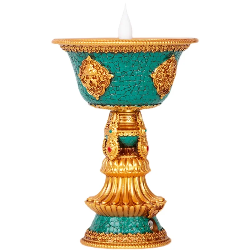 

Tibetan Rechargeable LED Electronic Butter Lamp Domestic Sanctuary Lamp Smokeless Eight Auspicious Symbols Buddha Front Lantern