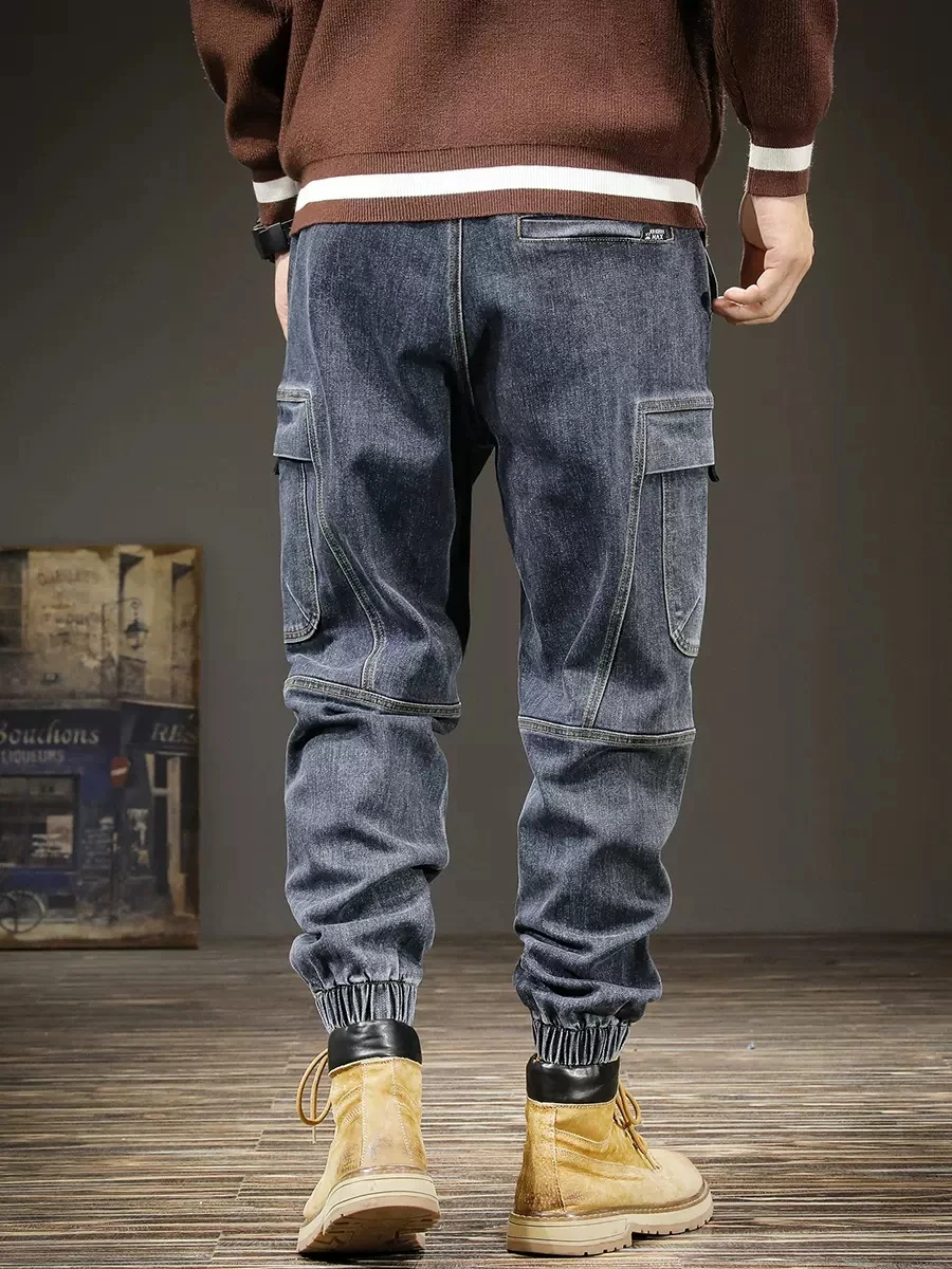 Streetwear Fashion Men Jeans Loose Fit Big Pocket Stretch Casual Denim Cargo Pants Hombre Hip Hop Joggers Men Wide Leg Trousers