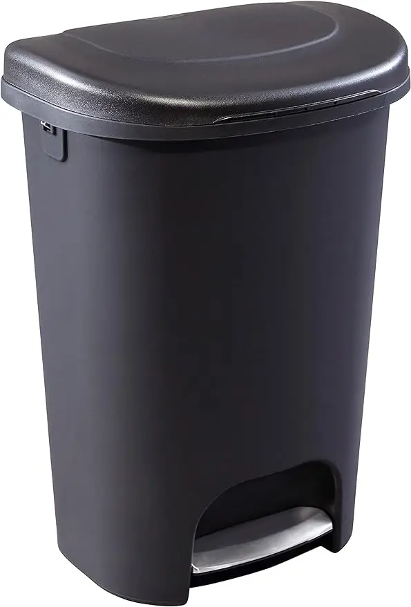 

Classic 13 Gallon Premium Step-On Trash Can with Lid and Stainless-Steel Pedal, Black Waste Bin for Kitchen