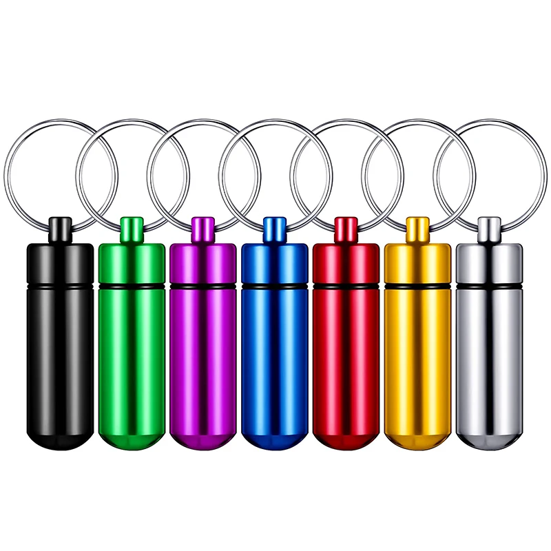 

7Pcs Portable Pill Case Waterproof Aluminum Pill Holders Storage Metal Pill Container Keychain for Outdoor Camping Travelling