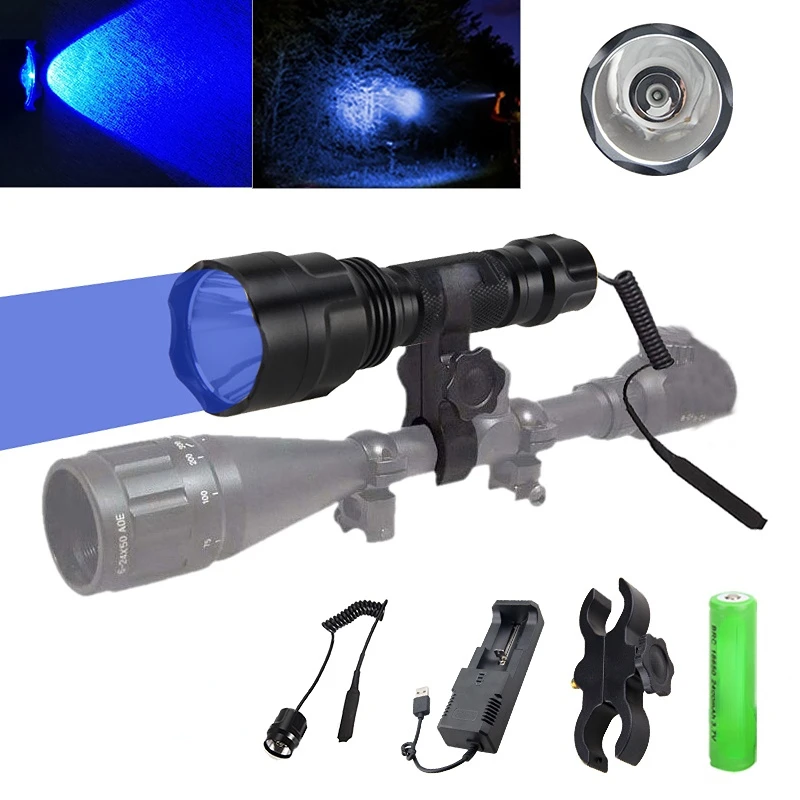 

LED 395NM Blue Light UV Flashlight Long Range Ultra Violet Outdoor Tactical Torch Hunting Pet Urine Stains Detector Scorpion