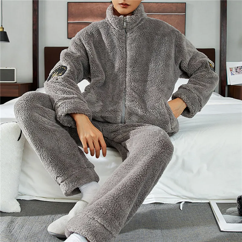 

Men Sleepwear Coral Fleece Pajama Set Loose Zipper Winter Pajamas Flannel Plus Size 3xl Cardigan Nightgown Pyjama Men Hombre