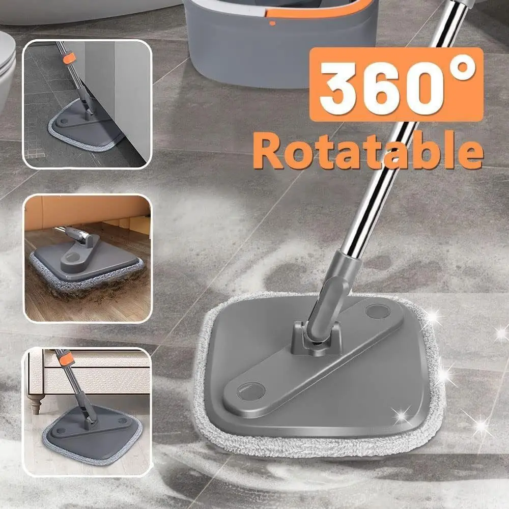 

Mop Bucket with Wringer Square Spin Mop with Washable Microfiber Pads Rotatable Spin Mop Set Adjustable 360 Degree