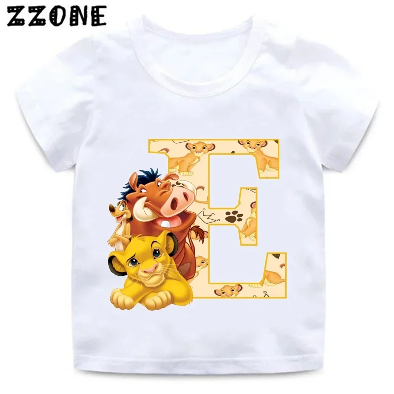 Disney The Lion King Cute Simba Letter A B C D Print Kids T-Shirts Girls Clothes Baby Boys T shirt Summer Children Tops,ooo5924 5