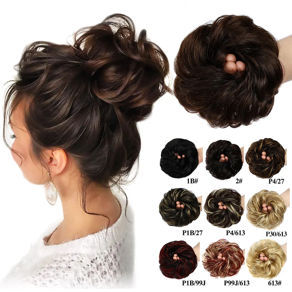 BHF Panino per capelli umani cucito One Updo Ricci disordinati Ciambella Chignon Pezzo di capelli Parrucca Macchina 100% Remy Panini ondulati umani europei - immagine 6