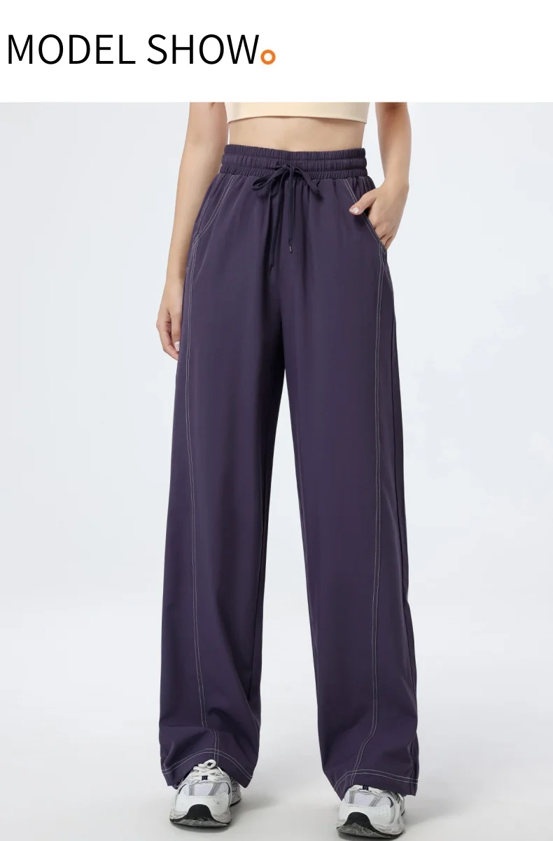 Women's Sports Pants, Baggy Straight Track Pants, Striped Joggers with Pockets, Women Breathable Wide Legs Sweatpants 10 S7d07cdd193304f79b2bb9e7b38c03435q