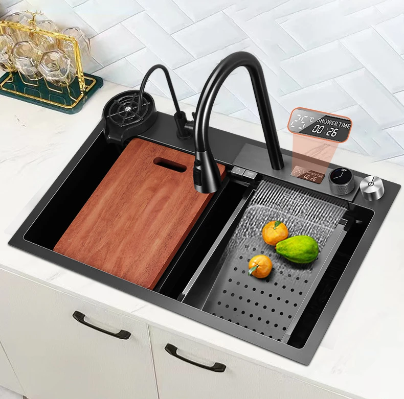 

75*46cm kitchen sink stainless steel washbasin nano large single accessories