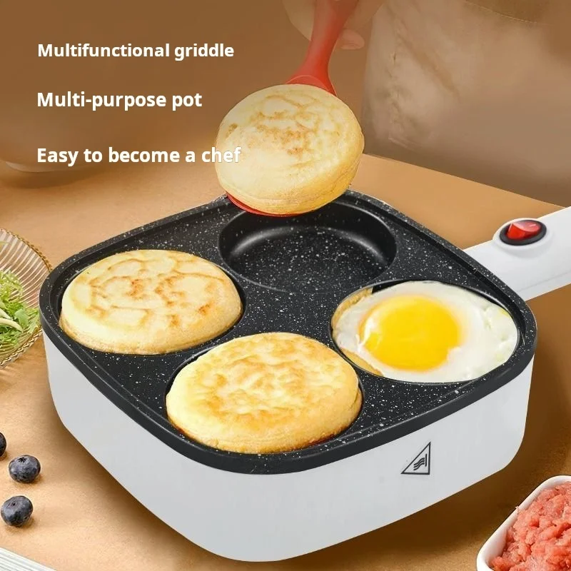 Four hole fried egg and meat burger, plug-in burger machine, flat bottomed non stick pan, electric pancake maker, household brea
