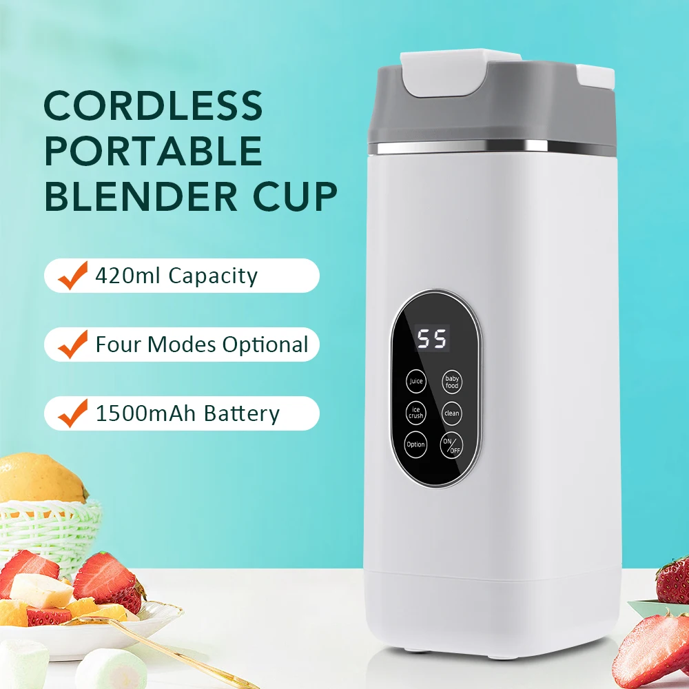 Portable Electric Rechargeable Hand Blender 12 Blades Crushed Ice 420ML Cup Fruit Juicer Machine Smoothie Maker_voghion.com