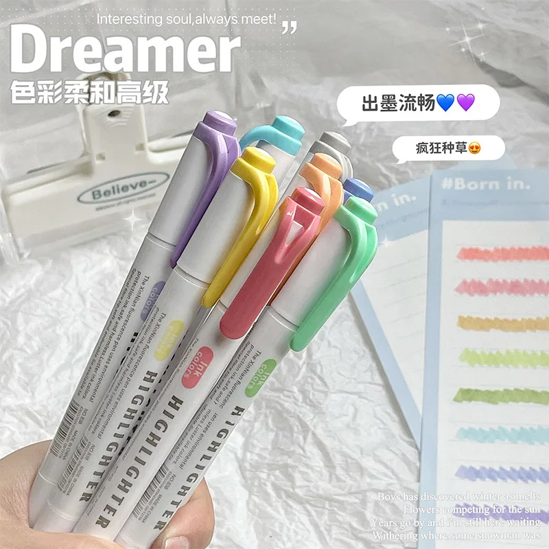 5pcs/Set Highlighter Pen Double Head Marker Pens Morandi Color Markers Fast Dry color pastel School Stationery Supplies