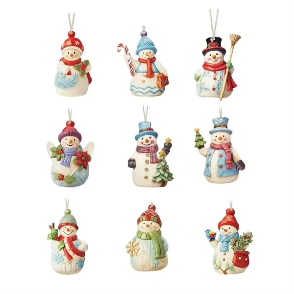 18Pcs Painted Design Wooden Snowman Pendant with Lanyard Cartoon Style Christmas Hanging Ornament Decorative Set Versatile