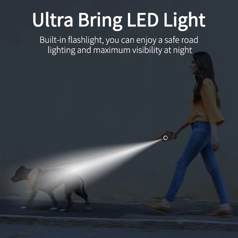 ROJECO correa retráctil automática para perro tira de luz LED luminosa de moda para cachorro mascota correa flexible para caminar y correr, 5M 3
