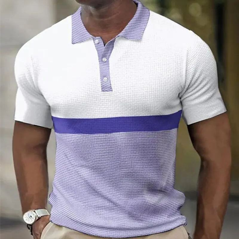 

Summer New Men's Polo Shirt Street Casual Polo Collar Classic Short Sleeve Fashion Casual Color Block Button Up Outdoor Top