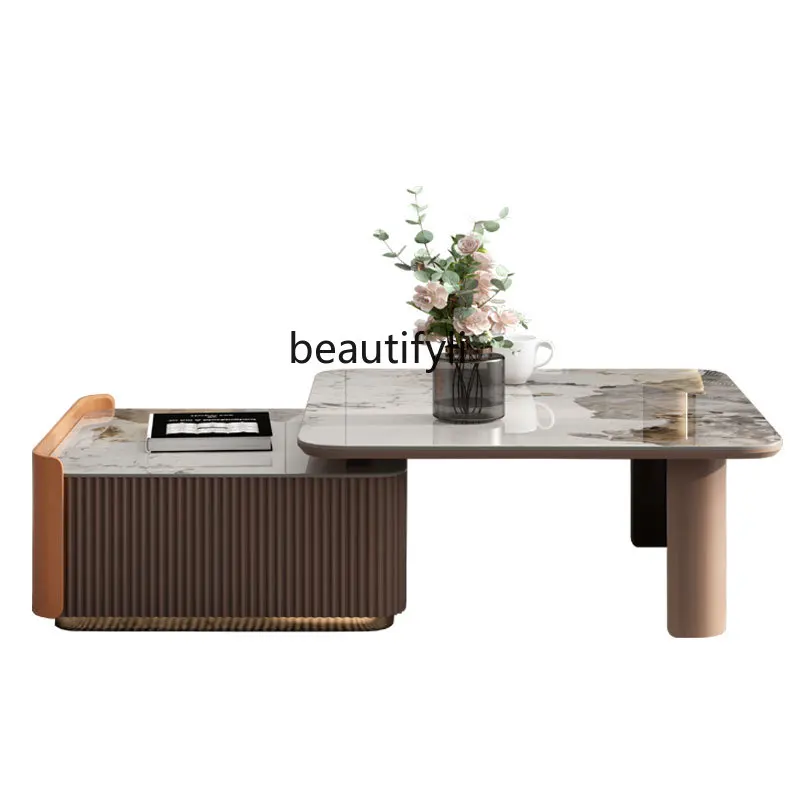 

Original Design Stone Plate Coffee Table Light Luxury Post-Modern Small Apartment Living Room Home Square Size Combination