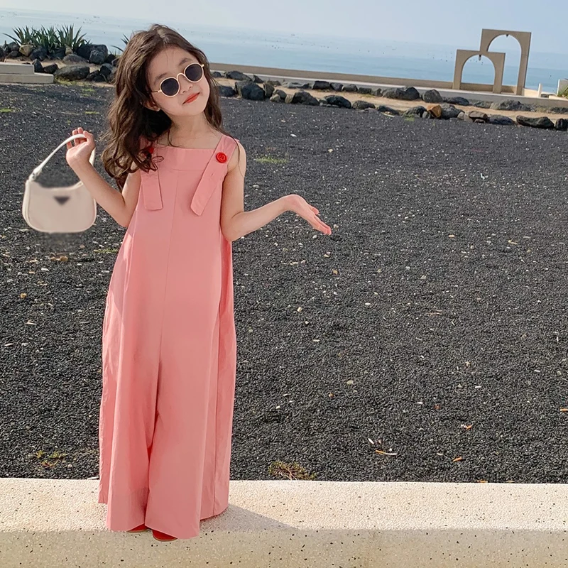 Children Clothes Girls 100% Cotton Sweet Solid Loose Overalls Chic Korean Style Outdoor Casual Harem Pants Kids Jumpsuit 3-8Y children overalls pants kids outfits