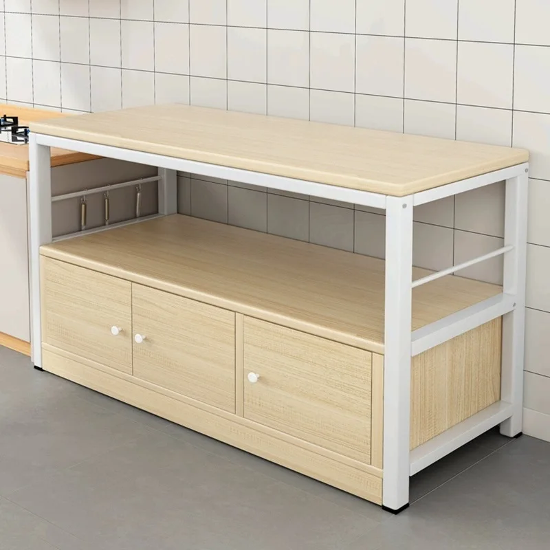 Kitchen Storage Cabinet Floor Standing Multi Tier Wooden Sideboard Buffet Credenza Dining Room Adjustable Shelves Furniture